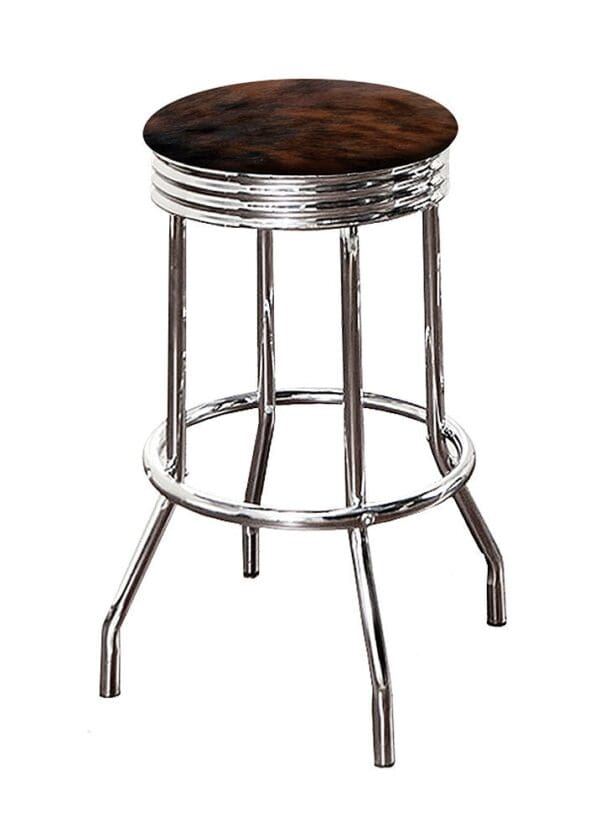 Bar Stool Authentic Cowhide Covered Seat Cushion on a Chrome Metal Retro Style Swivel Seat Stool - Image 9