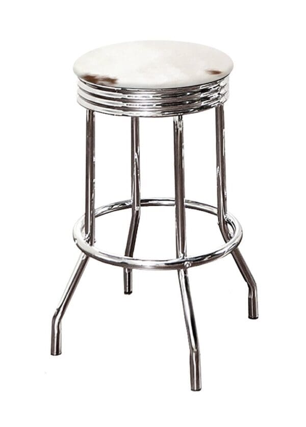 Bar Stool Authentic Cowhide Covered Seat Cushion on a Chrome Metal Retro Style Swivel Seat Stool - Image 5