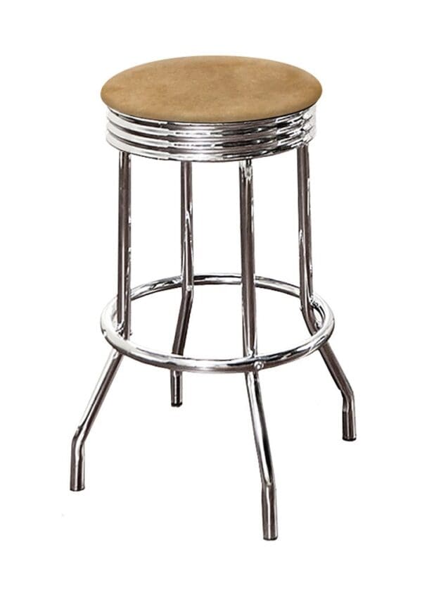 Bar Stool Authentic Cowhide Covered Seat Cushion on a Chrome Metal Retro Style Swivel Seat Stool - Image 7