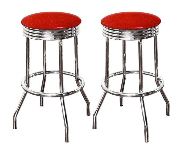 Bar Stool Set Retro Style Chrome Stools with Red Glitter Vinyl - 24" or 29" Tall