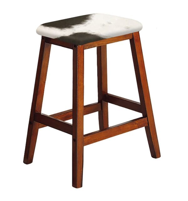 Bar Stool 29" Tall Dark Oak Finish Wood Stool Authentic Cowhide Covered Saddle Seat Style - Image 3