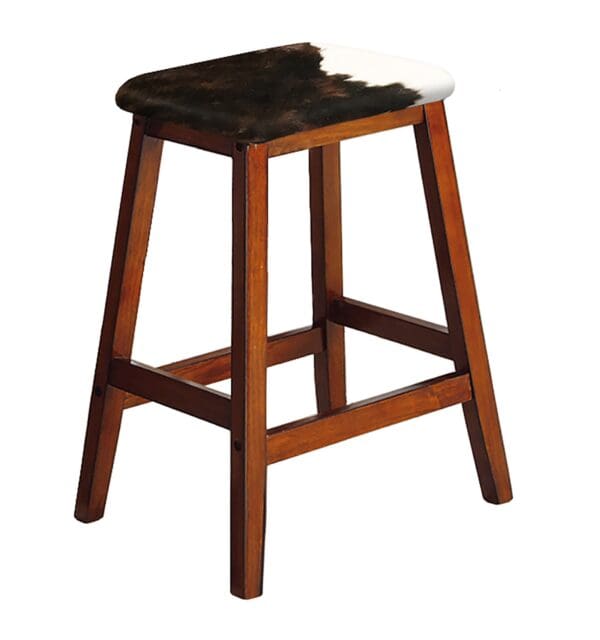 Bar Stool 29" Tall Dark Oak Finish Wood Stool Authentic Cowhide Covered Saddle Seat Style - Image 5