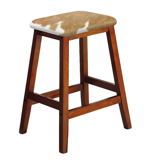 Bar Stool 29" Tall Dark Oak Finish Wood Stool Authentic Cowhide Covered Saddle Seat Style - Image 7