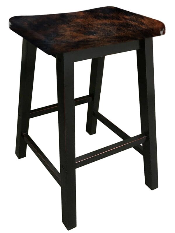 Bar Stool Authentic Cowhide Covered Cushioned Saddle Seat Style Black Finish Wood Stool Custom Height 24" or 29" Tall - Image 4