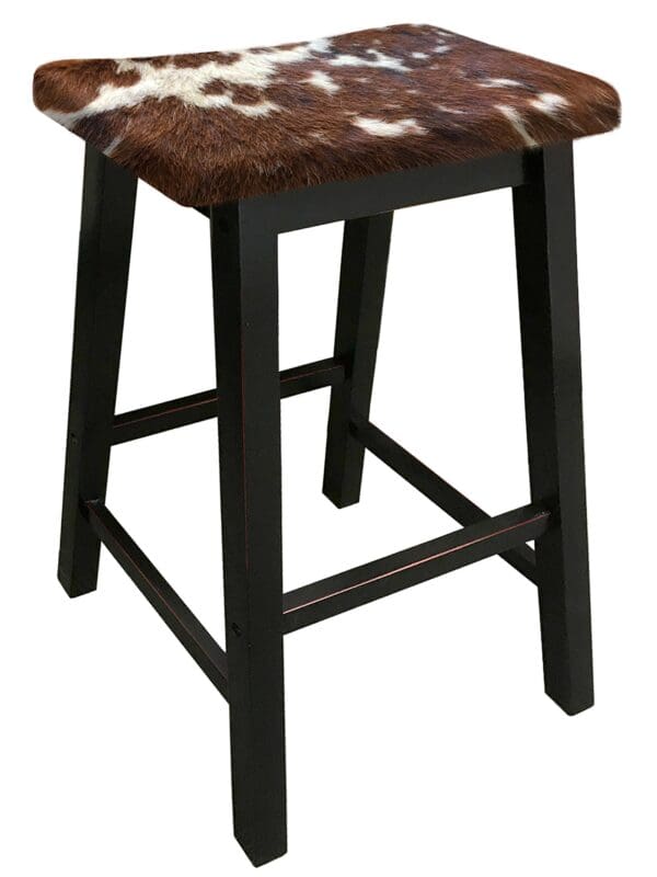 Bar Stool Authentic Cowhide Covered Cushioned Saddle Seat Style Black Finish Wood Stool Custom Height 24" or 29" Tall - Image 9