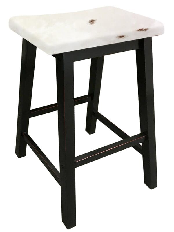 Bar Stool Authentic Cowhide Covered Cushioned Saddle Seat Style Black Finish Wood Stool Custom Height 24" or 29" Tall - Image 10