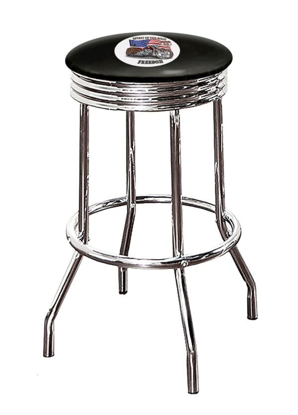 Motorcycle Patriotic Freedom Themed Bar Stool 24" or 29" Retro Style Backless Chrome Stool with Logo on a Colored Vinyl Swivel Seat Cushion - Image 3
