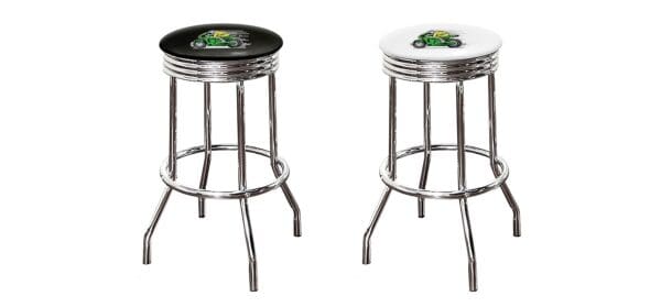 Motorcycle Green Pocket Rocket Speedster Themed Bar Stool 24" or 29" Retro Chrome Stool with Logo on a Colored Vinyl Swivel Seat Cushion
