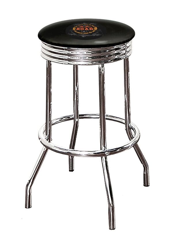 Motorcycle Wings of the Road Themed Bar Stool 24" or 29" Retro Style Backless Chrome Stool with Logo on a Colored Vinyl Swivel Seat Cushion - Image 2