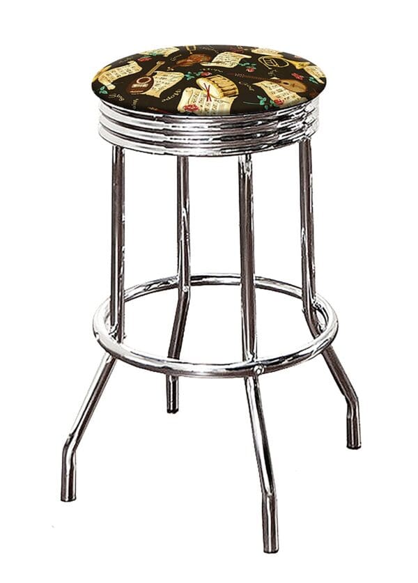 Musical Instrument Themed Bar Stool 24" or 29" Tall Specialty Backless Chrome Metal Retro Style Padded Swivel Seat Cushion