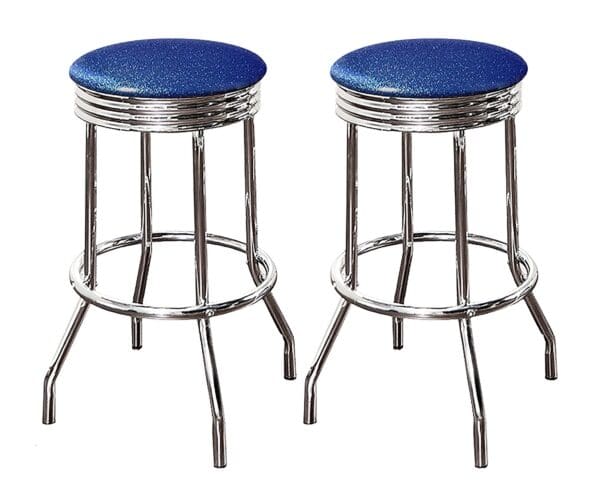 Bar Stool Set Retro Style Chrome Stools with Blue Glitter Vinyl - 24" or 29" Tall
