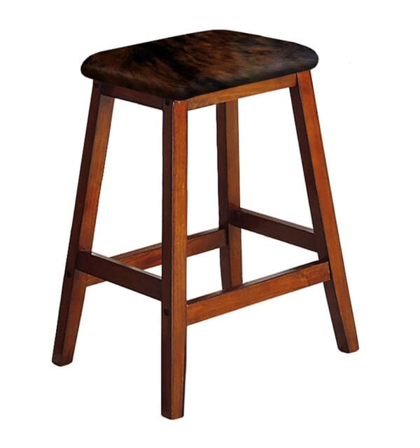 Bar Stool 29" Tall Dark Oak Finish Wood Stool Authentic Cowhide Covered Saddle Seat Style - Image 4