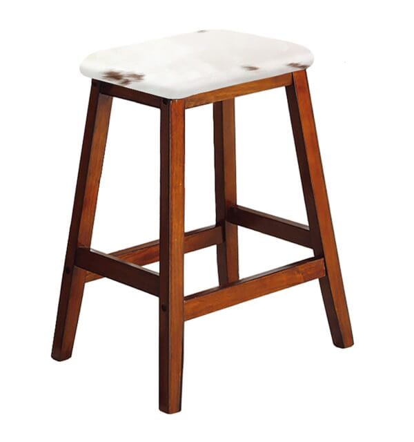 Bar Stool 29" Tall Dark Oak Finish Wood Stool Authentic Cowhide Covered Saddle Seat Style - Image 10