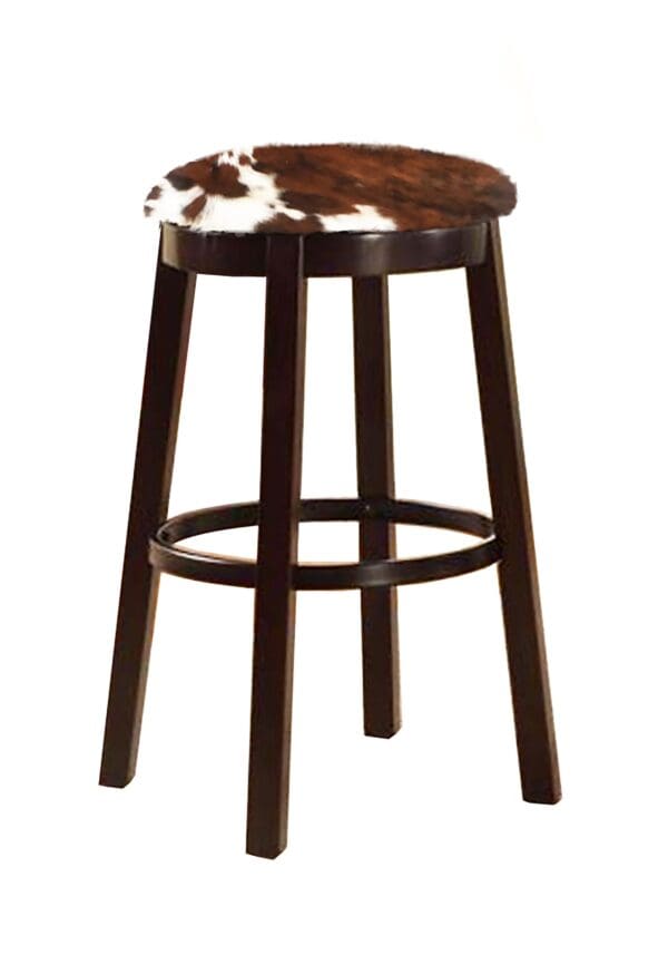 Bar Stool Authentic Cowhide Covered Seat Cushion on an Espresso Finish Wood with Straight Legs and Swivel Seat - Image 4