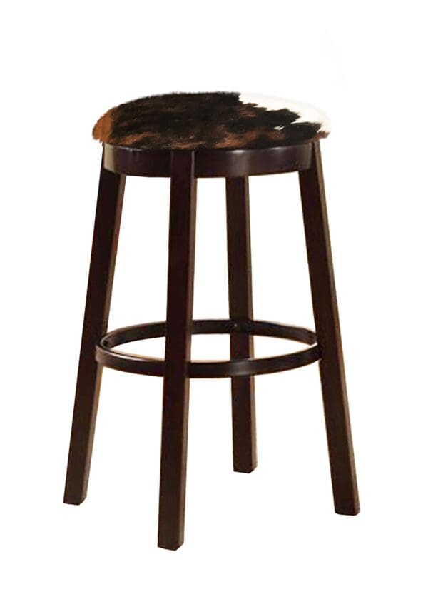 Bar Stool Authentic Cowhide Covered Seat Cushion on an Espresso Finish Wood with Straight Legs and Swivel Seat - Image 5
