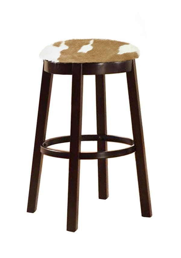 Bar Stool Authentic Cowhide Covered Seat Cushion on an Espresso Finish Wood with Straight Legs and Swivel Seat - Image 7