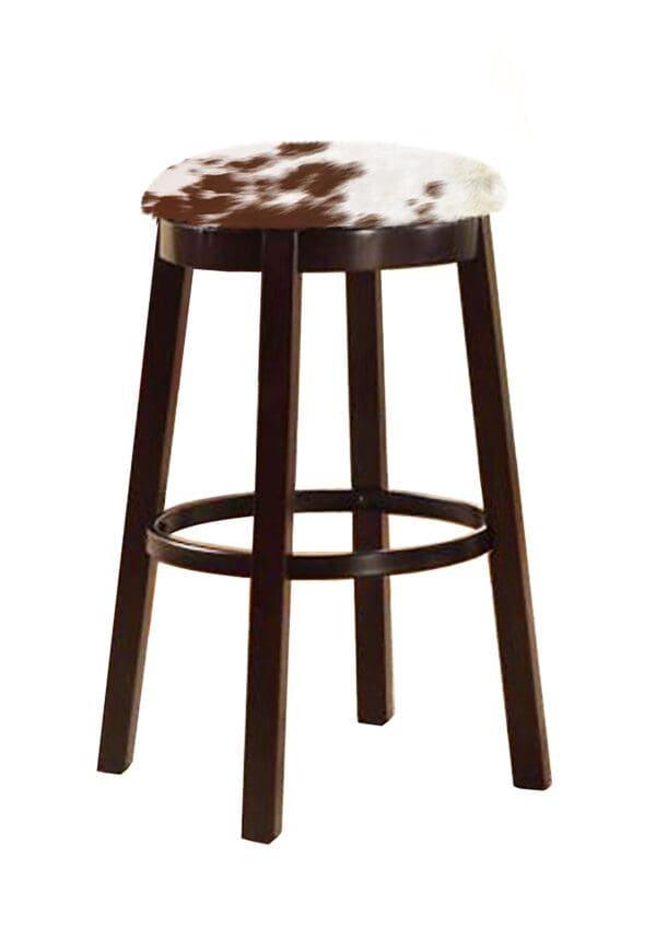 Bar Stool Authentic Cowhide Covered Seat Cushion on an Espresso Finish Wood with Straight Legs and Swivel Seat - Image 8