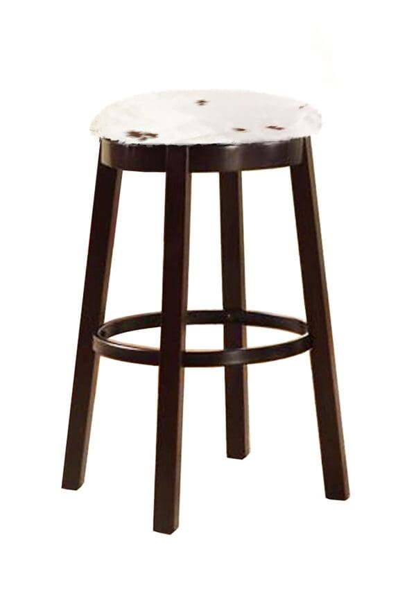 Bar Stool Authentic Cowhide Covered Seat Cushion on an Espresso Finish Wood with Straight Legs and Swivel Seat - Image 10