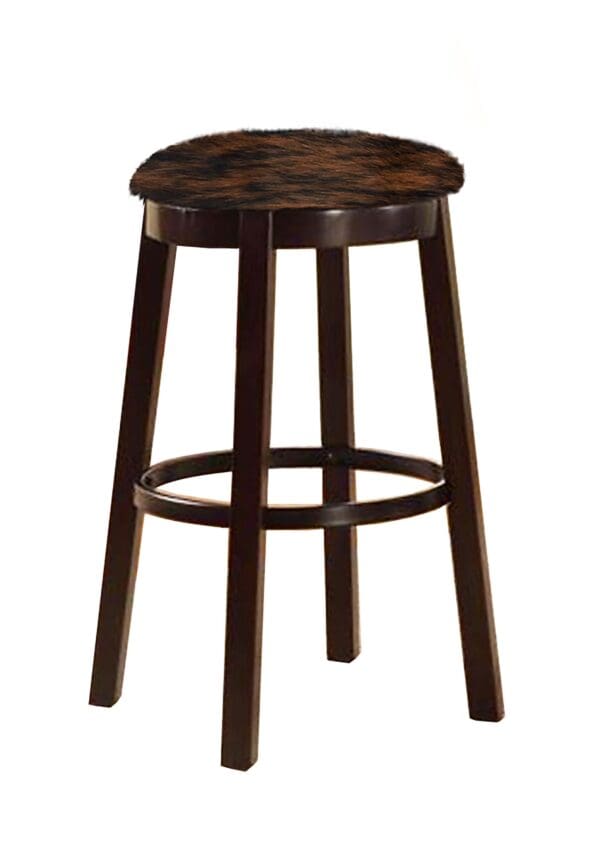 Bar Stool Authentic Cowhide Covered Seat Cushion on an Espresso Finish Wood with Straight Legs and Swivel Seat - Image 2