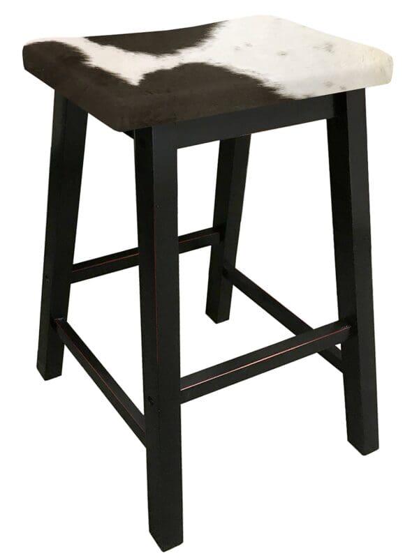 Bar Stool Authentic Cowhide Covered Cushioned Saddle Seat Style Black Finish Wood Stool Custom Height 24" or 29" Tall - Image 3