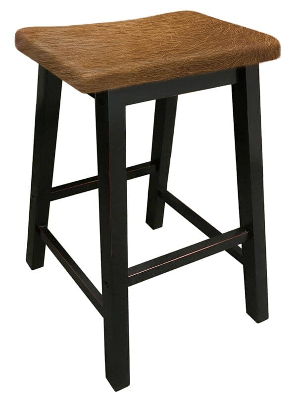 Bar Stool Authentic Cowhide Covered Cushioned Saddle Seat Style Black Finish Wood Stool Custom Height 24" or 29" Tall - Image 8