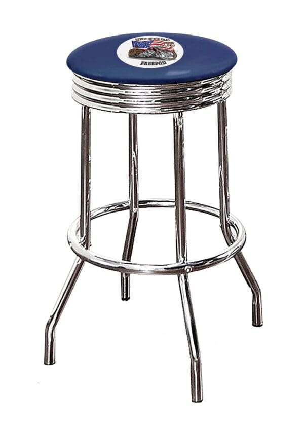 Motorcycle Patriotic Freedom Themed Bar Stool 24" or 29" Retro Style Backless Chrome Stool with Logo on a Colored Vinyl Swivel Seat Cushion - Image 4