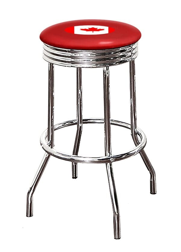 Canadian Flag Themed Bar Stool Chair 24" or 29" Retro Style Chrome Stools with Colored Vinyl Swivel Seat Cushion - Image 4