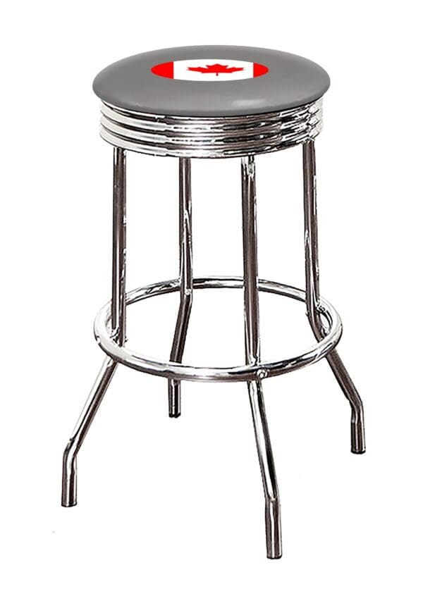 Canadian Flag Themed Bar Stool Chair 24" or 29" Retro Style Chrome Stools with Colored Vinyl Swivel Seat Cushion - Image 3