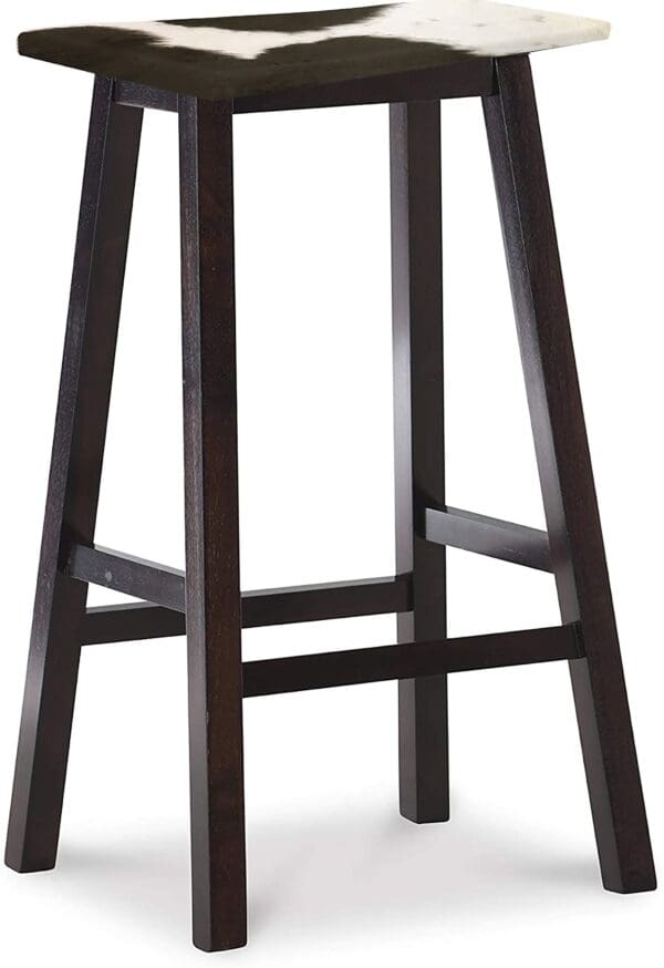 Bar Stool Authentic Cowhide Covered Saddle Seat Style Dark Cherry Brown Finish Wood Stool Custom Height 24" or 29" Tall