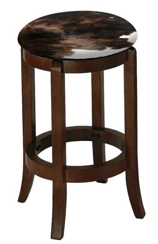 Bar Stool Authentic Cowhide Custom Covered Seat Cushion 24" or 29" Espresso Finish Swivel Seat Wood Stool with Curved Legs - Image 5