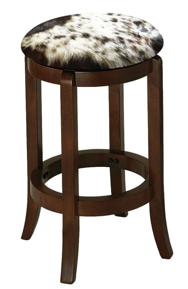 Bar Stool Authentic Cowhide Custom Covered Seat Cushion 24" or 29" Espresso Finish Swivel Seat Wood Stool with Curved Legs - Image 4