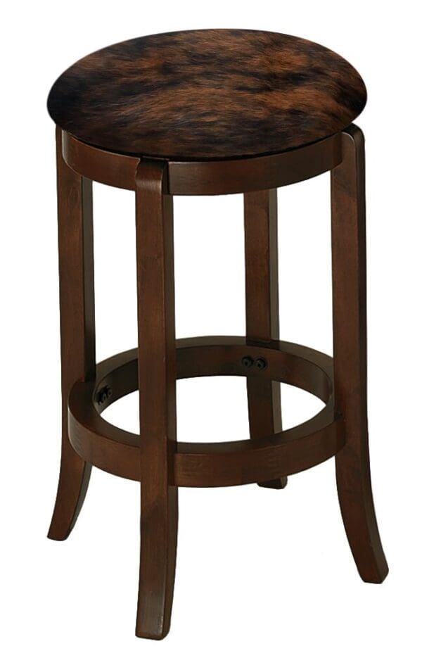 Bar Stool Authentic Cowhide Custom Covered Seat Cushion 24" or 29" Espresso Finish Swivel Seat Wood Stool with Curved Legs - Image 3