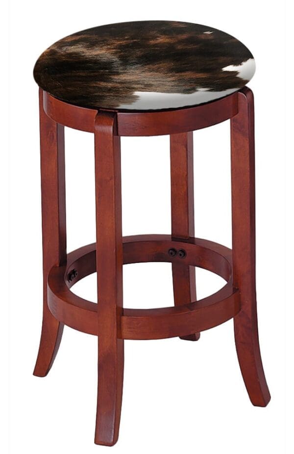 Bar Stool Authentic Cowhide Covered Seat Cushion 24" or 29" Cherry Finish Swivel Seat Wood Stool with Curved Legs - Image 5