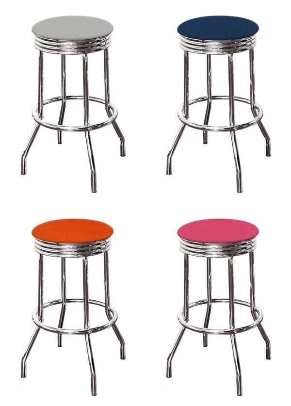 Bar Stool Swivel Seat 24" or 29" Tall Retro Style Chrome Stool with Your Choice of a Colored Vinyl Covered Padded Seat Cushion - Image 2