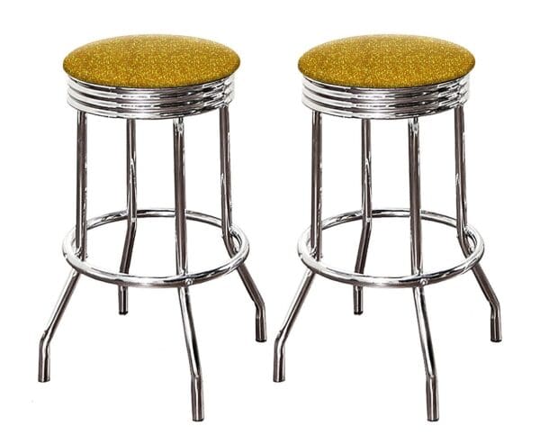 Bar Stool Set Retro Style Chrome Stools with Gold Glitter Vinyl - 24" or 29" Tall