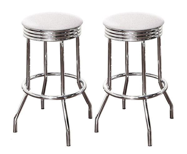 Bar Stool Set Retro Style Chrome Stools with White Glitter Vinyl - 24" or 29" Tall
