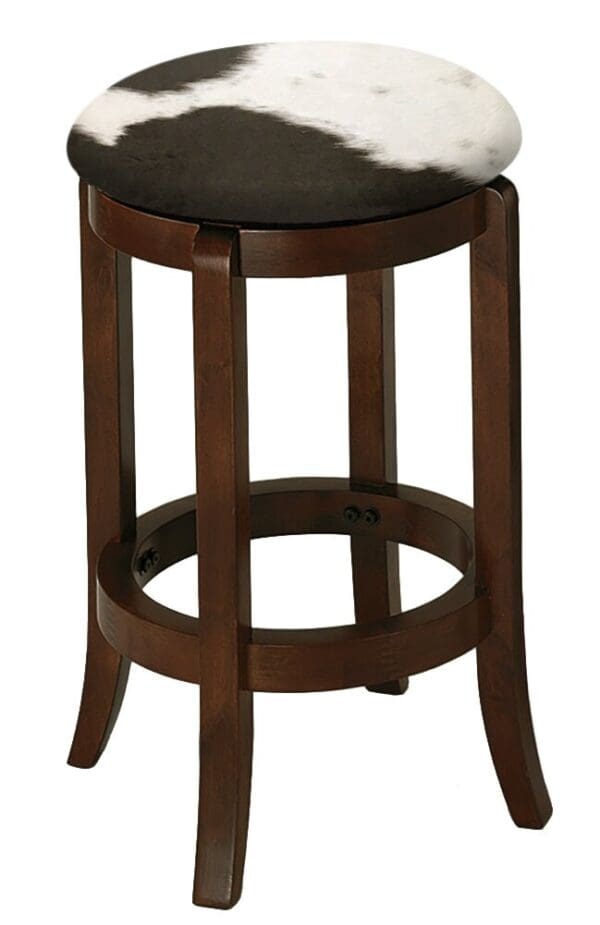Bar Stool Authentic Cowhide Custom Covered Seat Cushion 24" or 29" Espresso Finish Swivel Seat Wood Stool with Curved Legs - Image 2