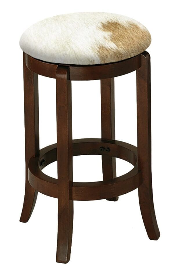 Bar Stool Authentic Cowhide Custom Covered Seat Cushion 24" or 29" Espresso Finish Swivel Seat Wood Stool with Curved Legs - Image 7