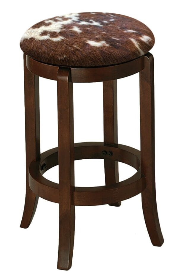 Bar Stool Authentic Cowhide Custom Covered Seat Cushion 24" or 29" Espresso Finish Swivel Seat Wood Stool with Curved Legs - Image 9