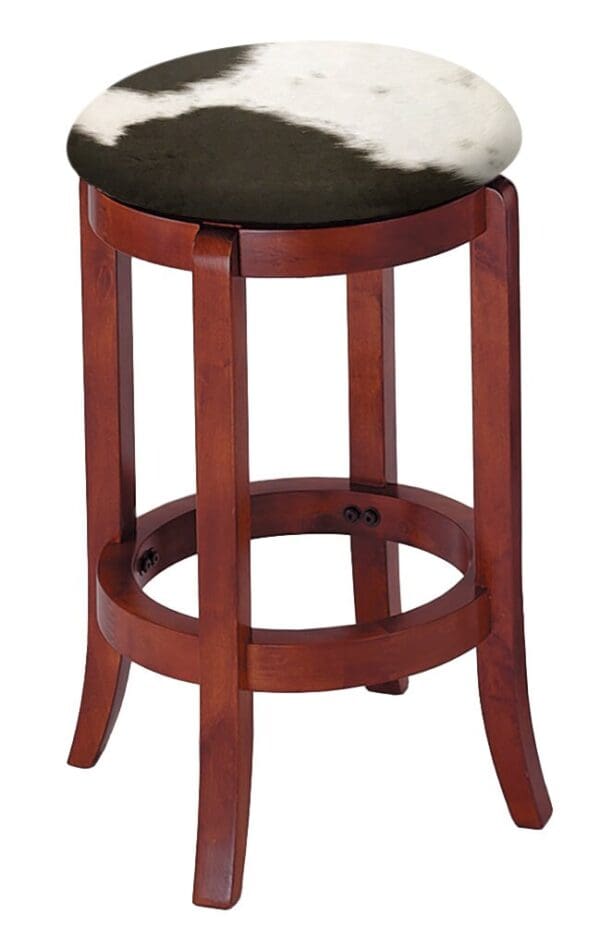 Bar Stool Authentic Cowhide Covered Seat Cushion 24" or 29" Cherry Finish Swivel Seat Wood Stool with Curved Legs - Image 2
