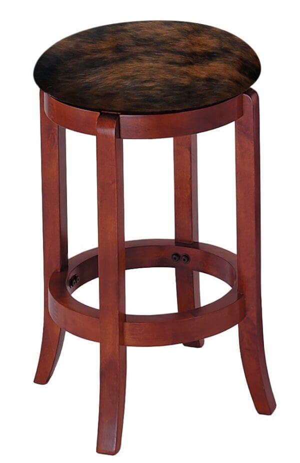 Bar Stool Authentic Cowhide Covered Seat Cushion 24" or 29" Cherry Finish Swivel Seat Wood Stool with Curved Legs - Image 3