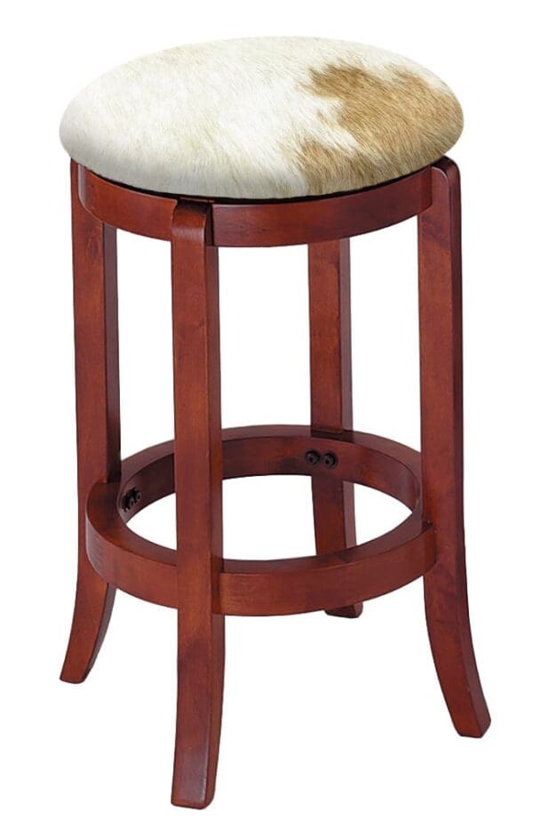 Bar Stool Authentic Cowhide Covered Seat Cushion 24" or 29" Cherry Finish Swivel Seat Wood Stool with Curved Legs - Image 7