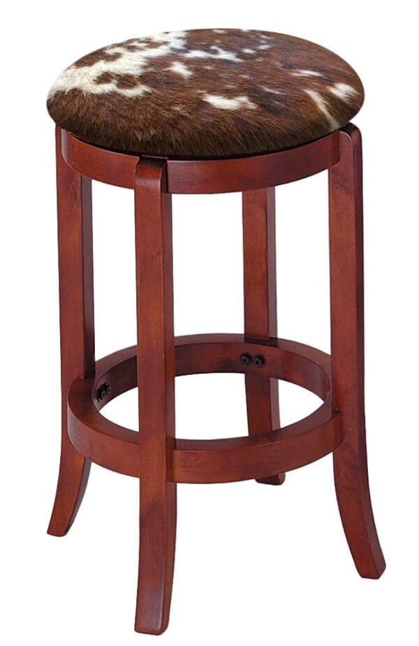 Bar Stool Authentic Cowhide Covered Seat Cushion 24" or 29" Cherry Finish Swivel Seat Wood Stool with Curved Legs - Image 9