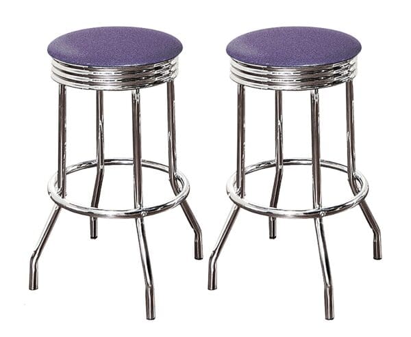 Bar Stool Set Retro Style Chrome Stools with Lavender Glitter Vinyl - 24" or 29" Tall