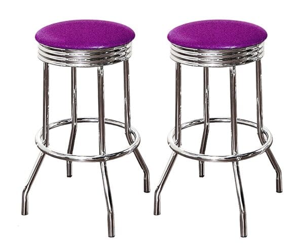 Bar Stool Set Retro Style Chrome Stools with Purple Glitter Vinyl - 24" or 29" Tall