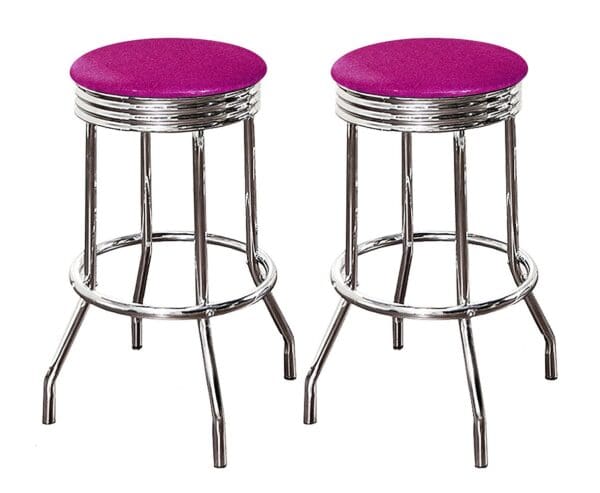 Bar Stool Set Retro Style Chrome Stools with Hot Pink Glitter Vinyl - 24" or 29" Tall