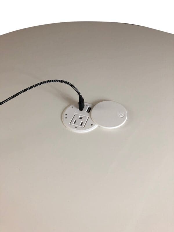 White Bar Pub Table with Customized Attached USB and Power Outlet Glass Top Option Retro Soda Fountain Style - Image 4