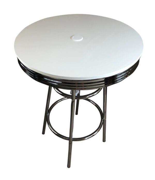 White Bar Pub Table with Customized Attached USB and Power Outlet Glass Top Option Retro Soda Fountain Style - Image 3