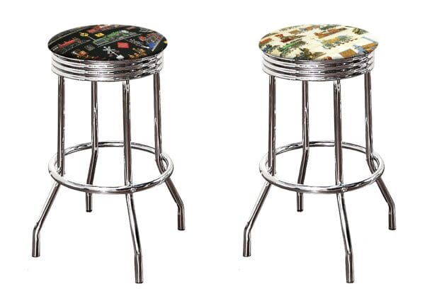 Train Themed Bar Stool Choose a Custom Height 24", 29", or 31" Tall and a Custom Fabric Covered Padded Swivel Seat Cushion