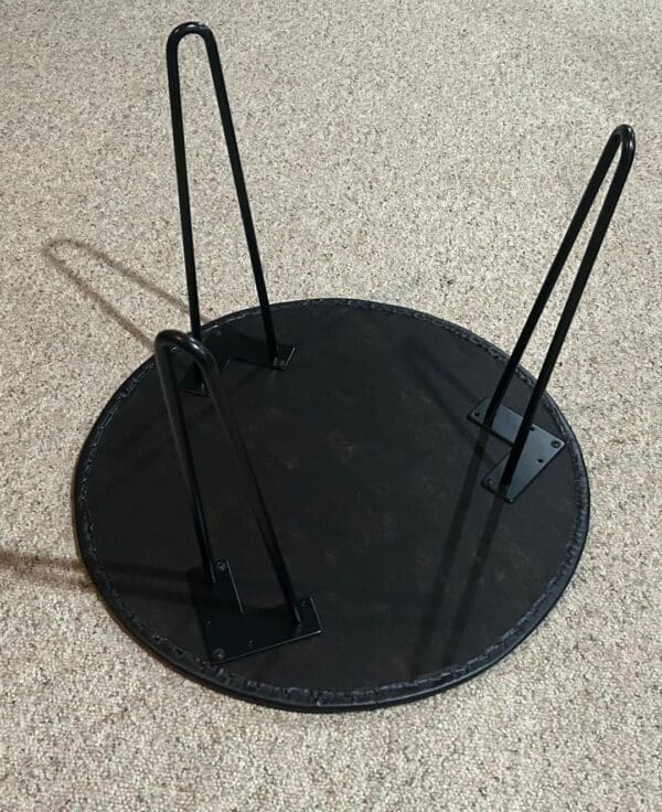 Black End Tables / Nightstands  in Vintage Look Solid Iron Hairpin Legs Wood and Vinyl Top Handmade - Image 4